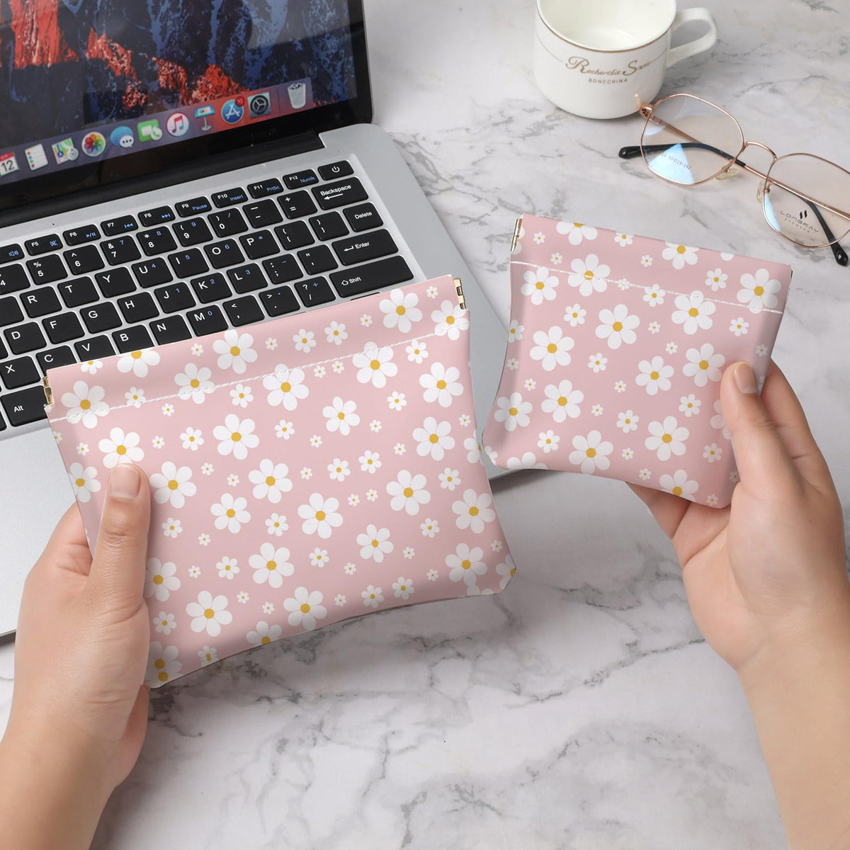 2 PCS PU Leather Small Makeup Bag Set for Purse,No Zipper Self-closing Cosmetic Bag, Portable Coin Purse Lipstick Accessories Organizer Travel Toiletry Storage Pouch for Women,pinkish-white flowers - thewildfolk 2 PCS PU Leather Small Makeup Bag Set for Purse,No Zipper Self-closing Cosmetic Bag, Portable Coin Purse Lipstick Accessories Organizer Travel Toiletry Storage Pouch for Women,pinkish-white flowers