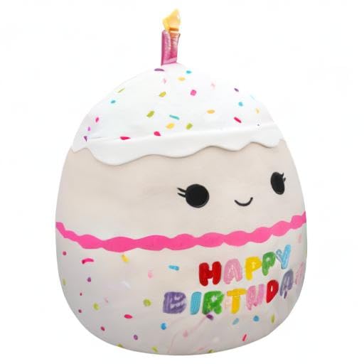 Squishmallows Original 14-Inch Lyla Vanilla Birthday Cake with Rainbow Sprinkles Embroidery - Official Jazwares Large Plush