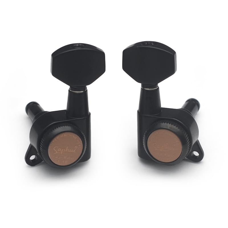 SAPHUE Guitar Locking Tuners 1:18 Lock String Tuning Key Pegs Machine Head with Hexagonal Handle Replacement for Electric Folk or Acoustic Guitars (Black)