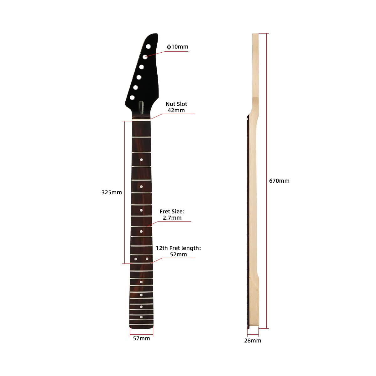 Domofa Electric Guitar Neck for ST Style Guitar 22 Fret 25.5 Inch Maple Rosewood Fingerboard Replacement Parts Bolt on