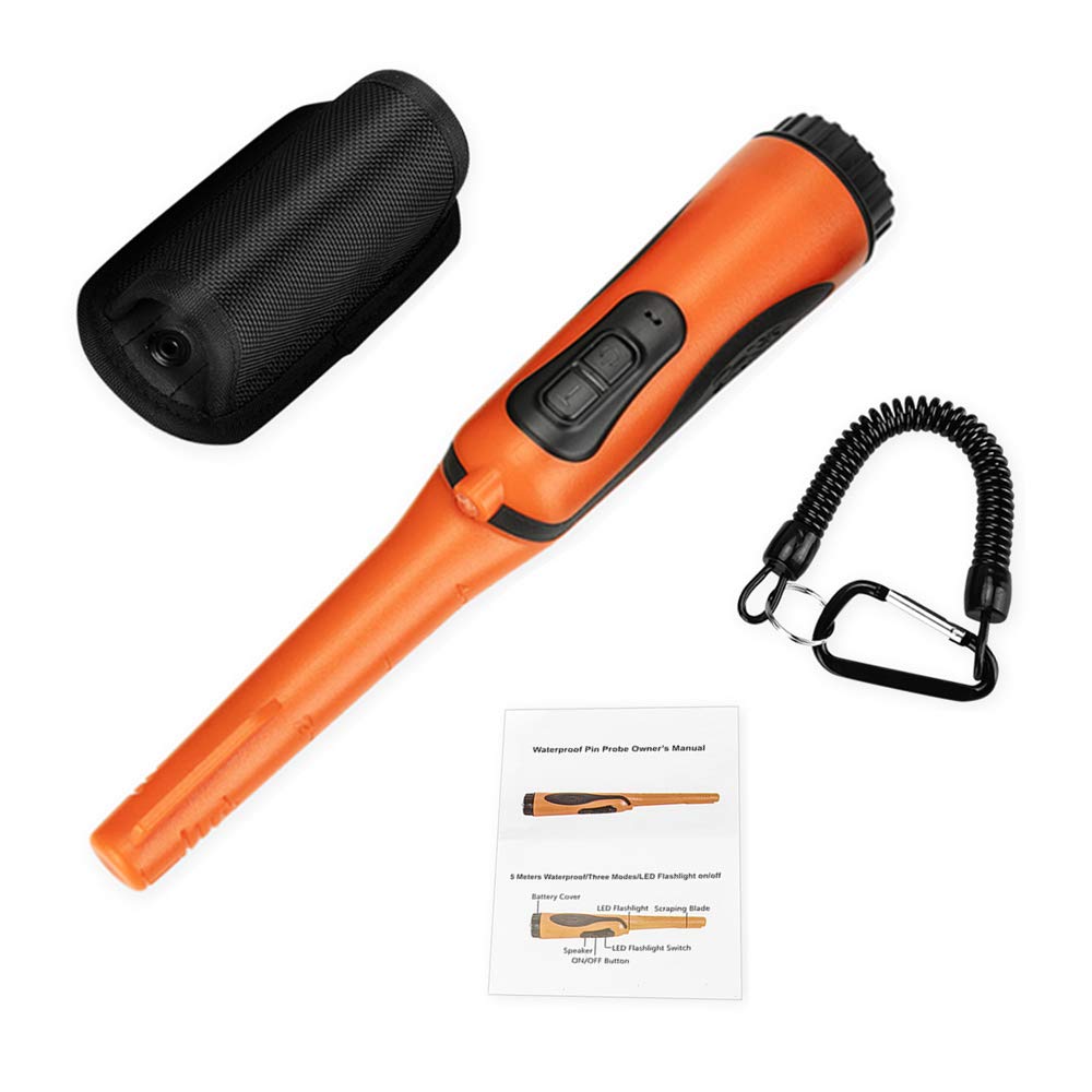 Fully Waterproof Pinpoint Metal Detector Pinpointer,Underwater Pin Pointer Wand With Holster Treasure Hunter Tool,Buzzer Vibration Sound (Three Mode) One Battery Included,Orange