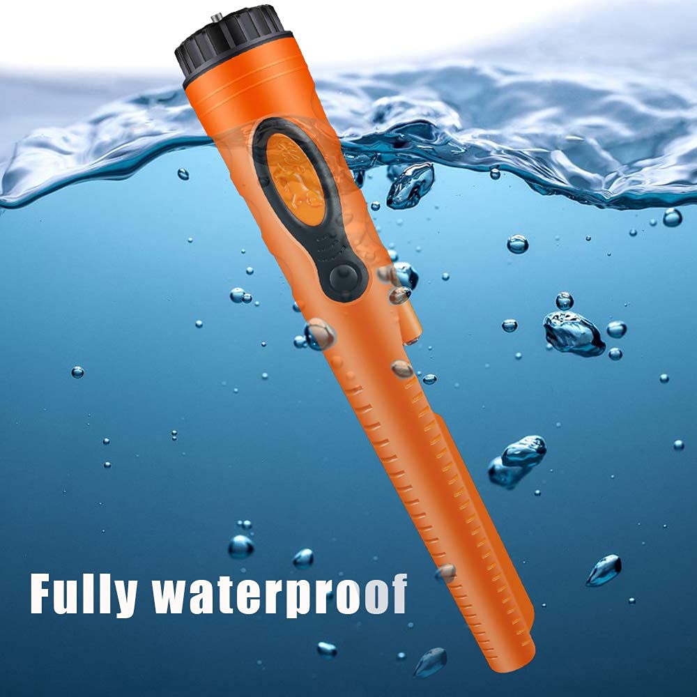 Fully Waterproof Pinpoint Metal Detector Pinpointer - 360° Search Pinpointing Finder Probe Treasure Hunting Tool Accessories for Adults and Kids (Three Mode) Hs08 Orange