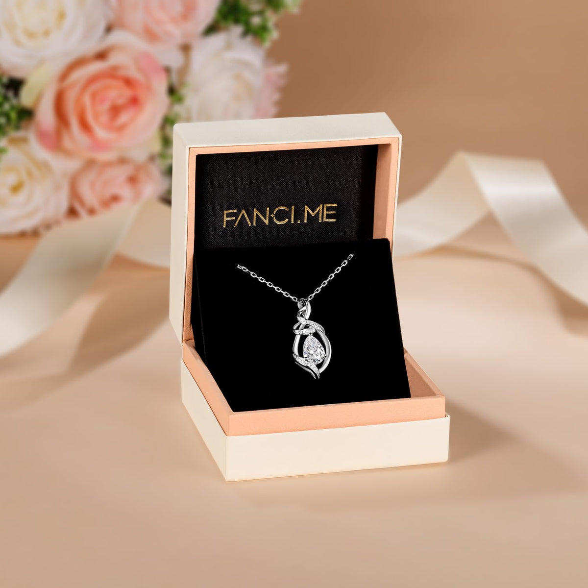 FANCIME January Garnet Birthstone Teardrop Pendant Necklace for Women