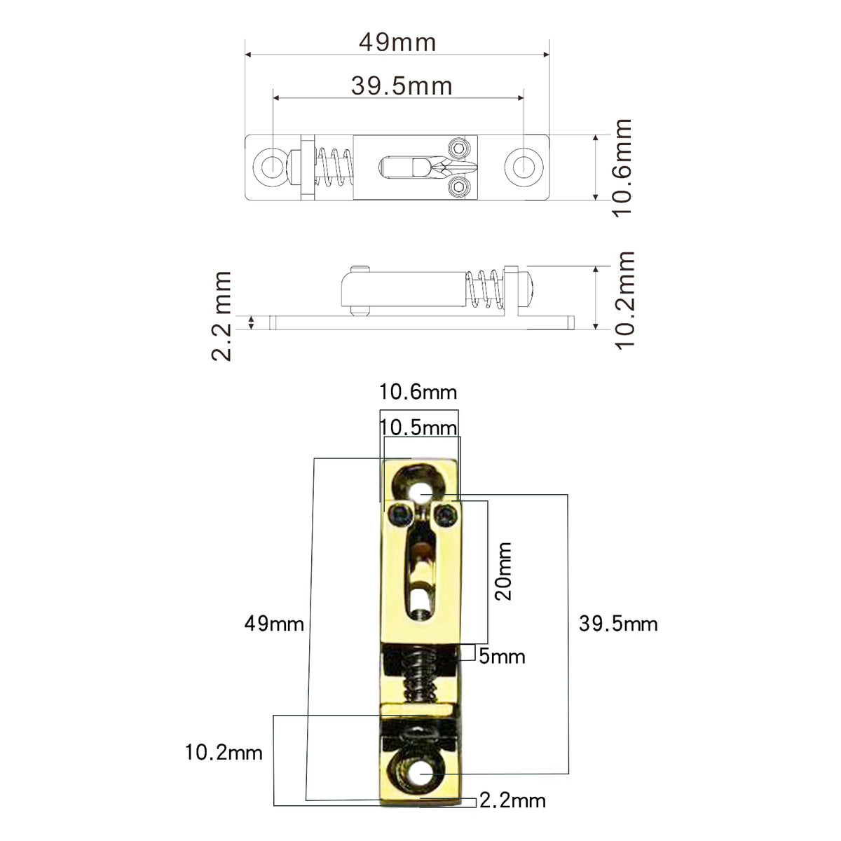 OVSAL Pack of 6 10.5mm Single String Guitar Bridge Zinc Alloy Individual Fixed Hardtail Bridge for 6 String Electric Guitar Replacement Parts Gold