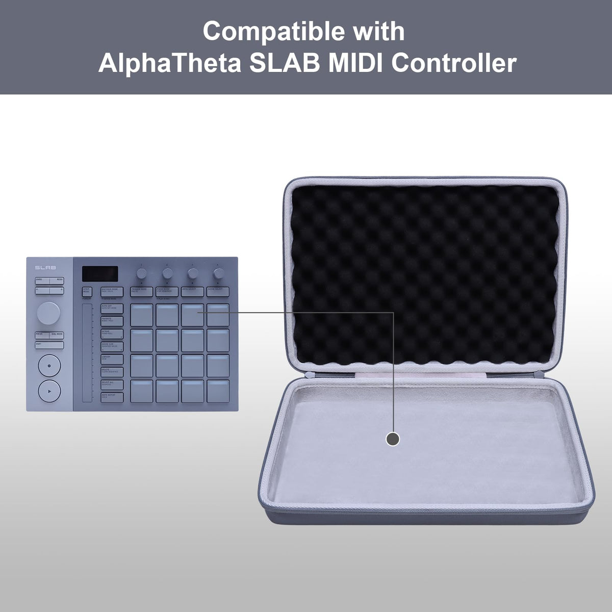 DJ Case Compatible with AlphaTheta SLAB MIDI Controller, Gray