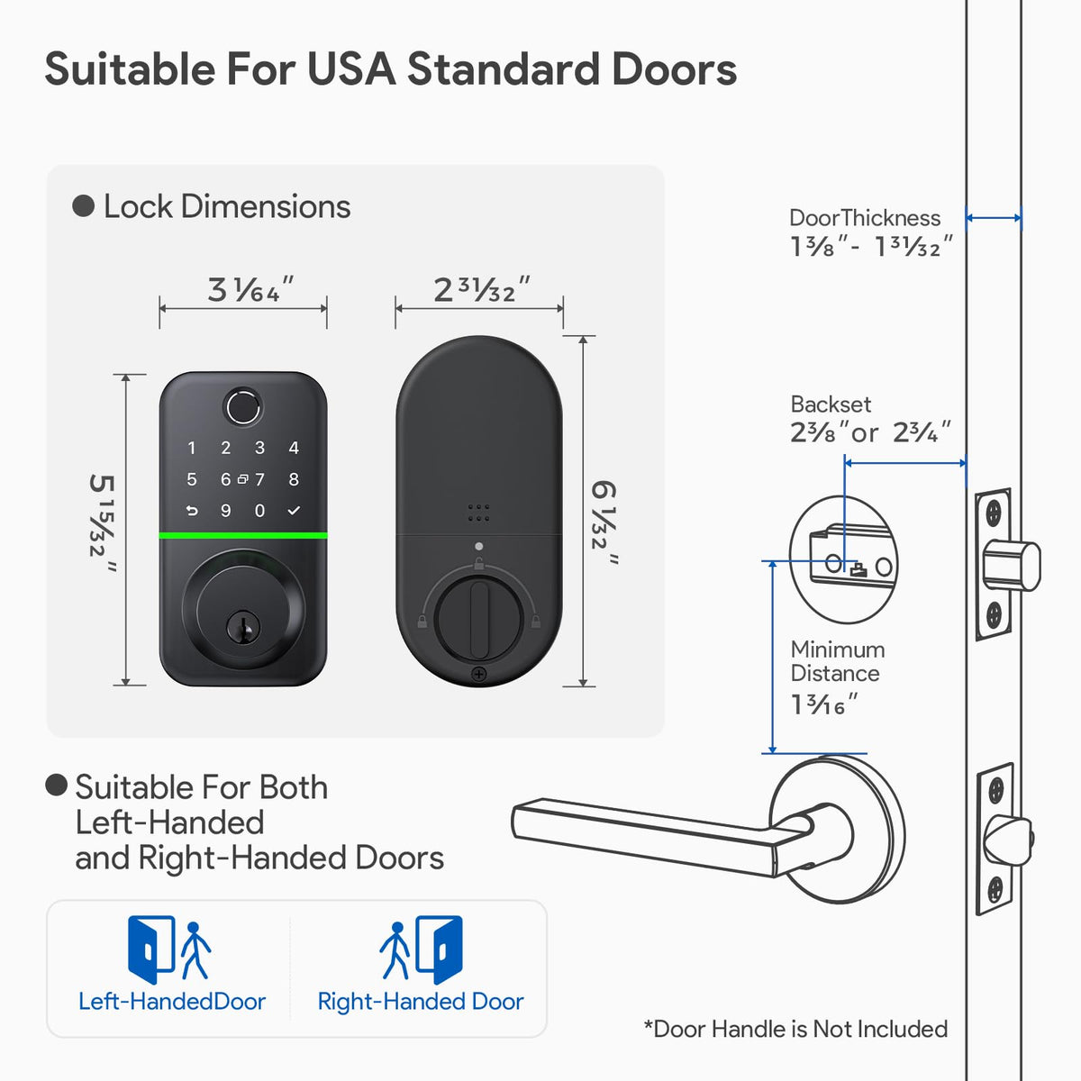 Smart Door Lock Deadbolt with Keypad: Keyless Entry Door Lock - Fingerprint Lock for Front Door - Electronic Lock with Bluetooth and APP Control