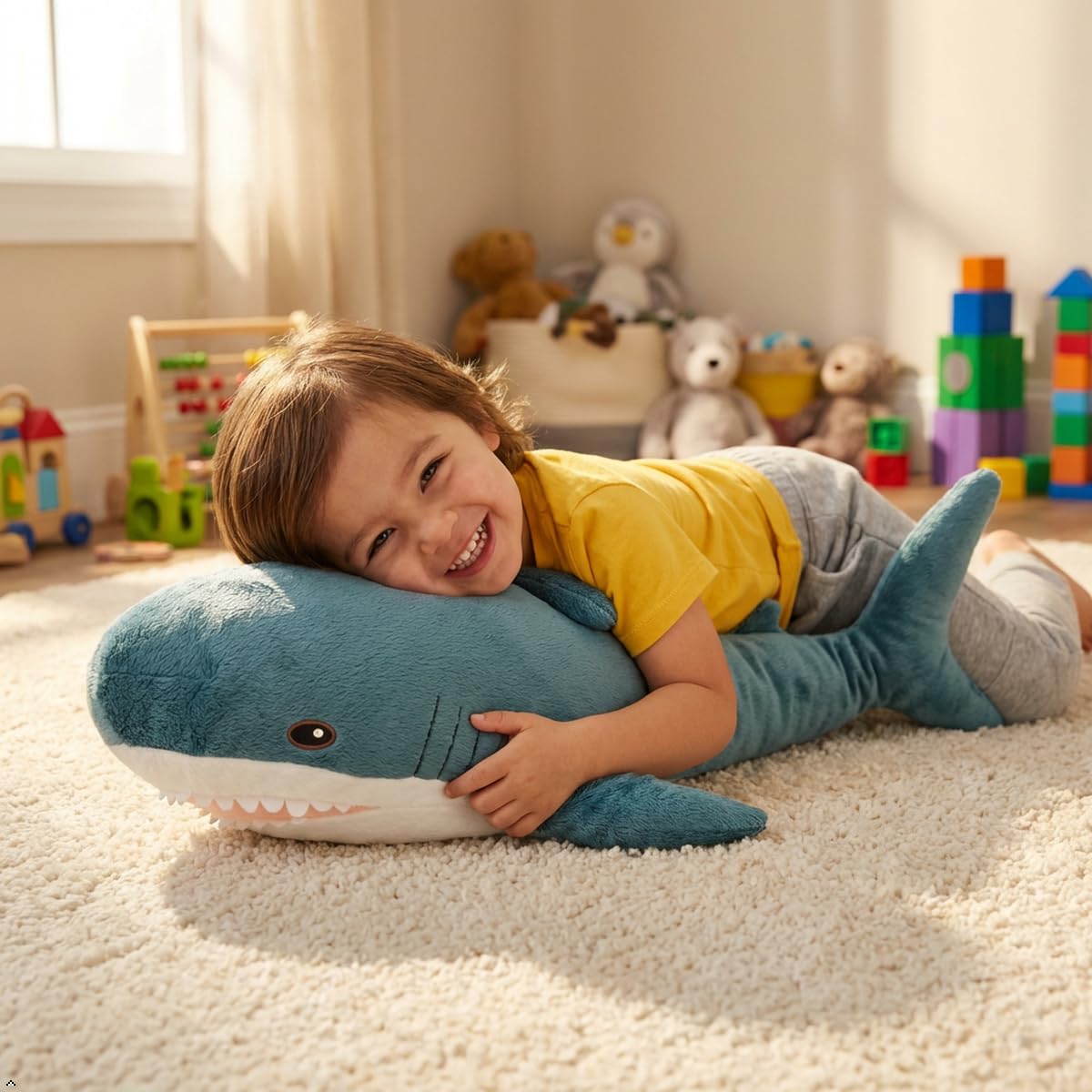 DongAi 31.4" Blue Giant Shark Plush Pillow, Super Soft Toy