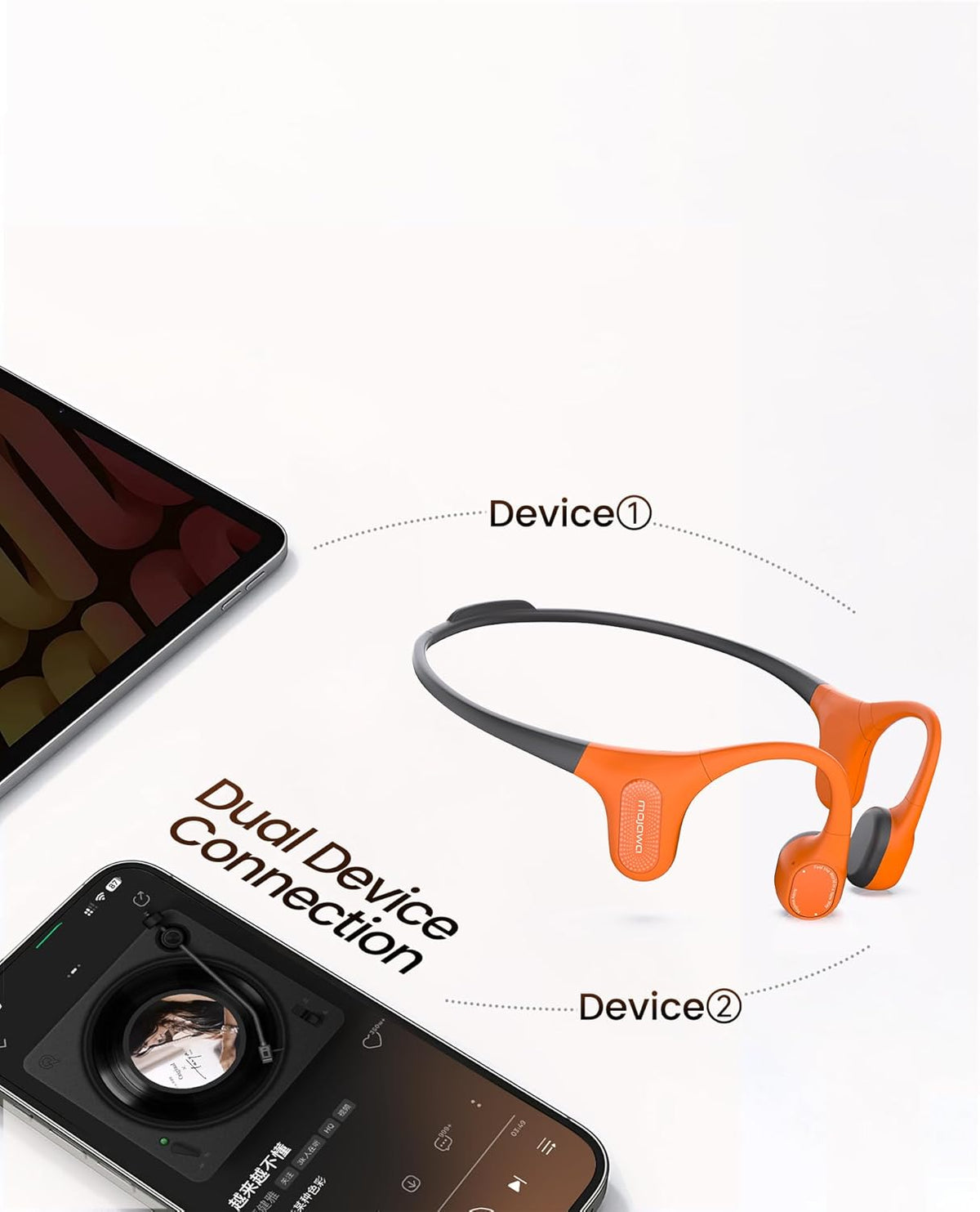 Aerra Bone Conduction Sport Headphones, IP67 Waterproof Workout Earphones, Open-Ear, Wireless Bluetooth with Mic, Secure and Comfortable for Running and Cycling, Orange and Black
