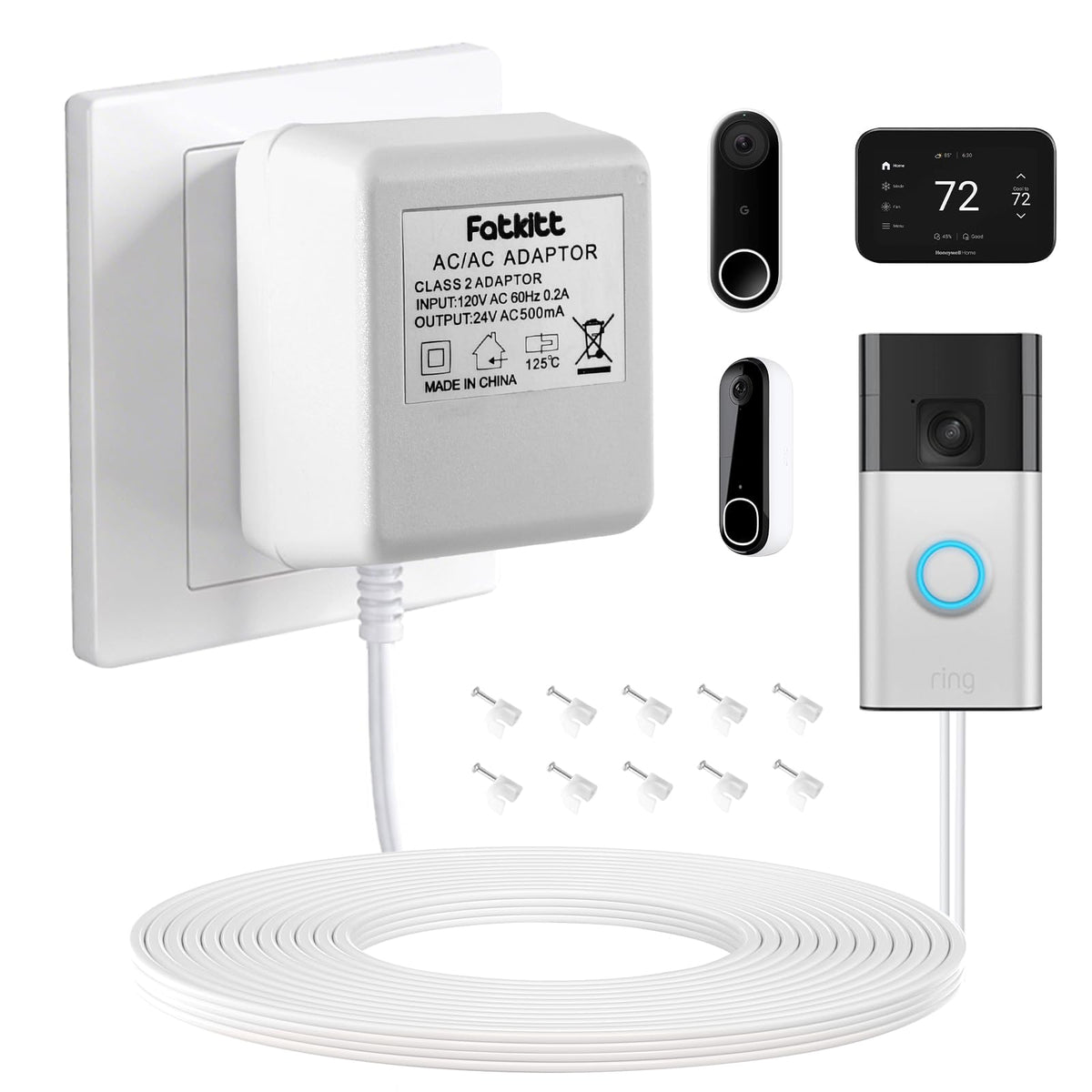 24V AC Doorbell Transformer - 6M (20ft) Long Cable C Wire Power Adapter