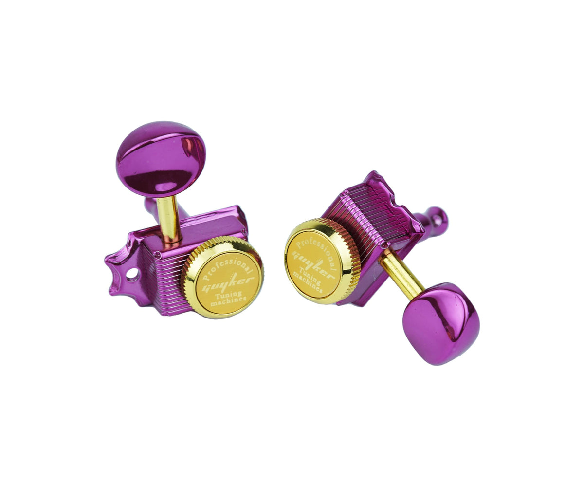 Guyker 6 Inline Vintage Guitar Lock String Tuners – Locking Tuning Key Pegs Machine Heads Replacement Parts for ST TL Style Electric, Folk or Acoustic Guitars – GK55SP, Pink+Gold