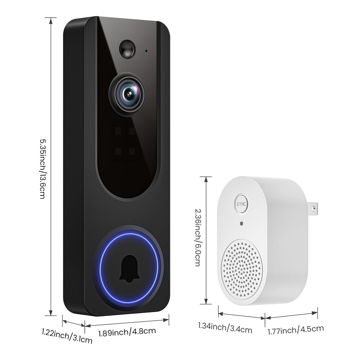 Cookedixo 1080P Video Doorbell Camera Wireless, Battery Powered, Night Vision, 2-Way Audio, Smart AI Human Detection, Cloud Storage, Home Security Doorbell