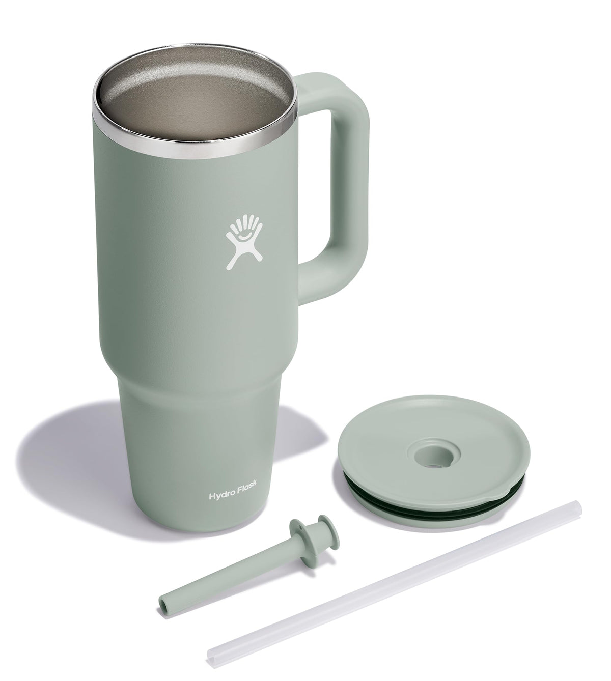 Hydro Flask Travel Tumbler with Handle, Lid and Straw - Insulated Stainless Steel in 40 Oz Agave