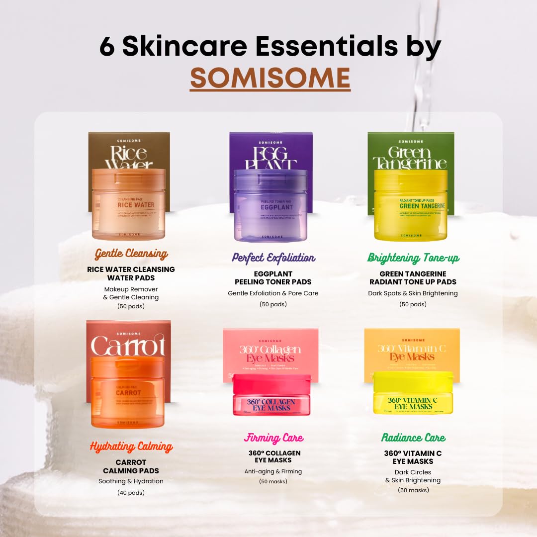 SOMISOME Rice Water Cleansing Pads – Makeup Remover Wipes & Korean Toner Pads with Centella Asiatica, Exfoliating for Blackhead Removal & Pore Minimizer, 50 Pad