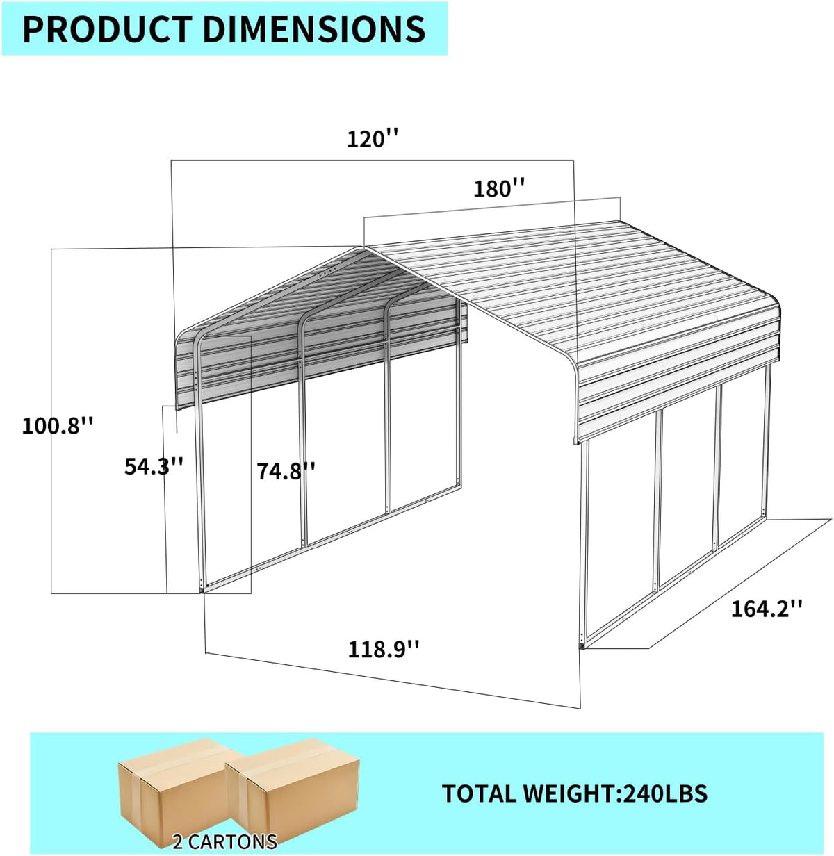 10x15 FT Metal Carport, Heavy Duty Car Port Canopy with Galvanized Steel Roof & Frame, Large Metal Carport Kit, Steel Car Shelter, Outdoor Car Garage for Car, Boat, Truck, Black