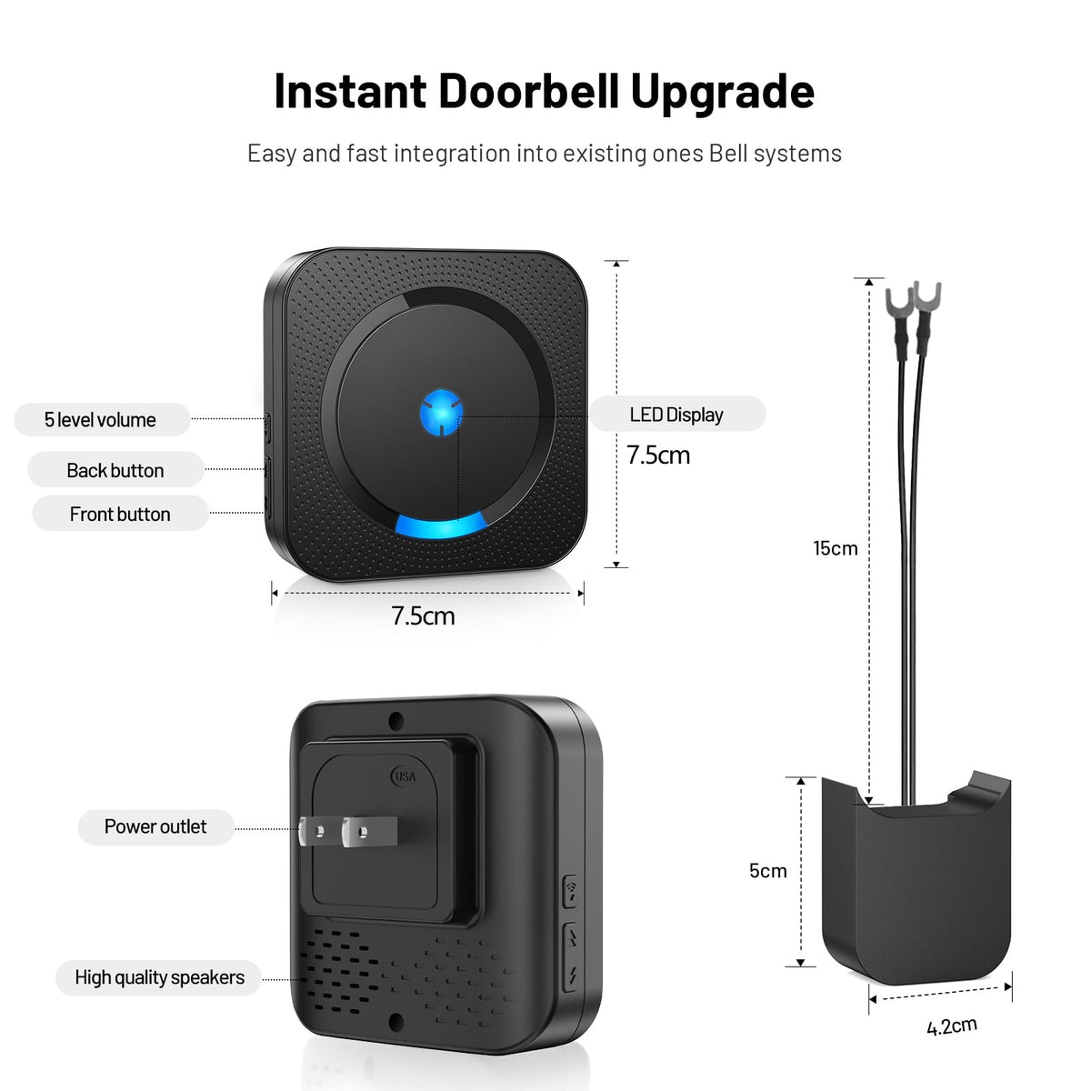 Wireless Doorbell Video Doorbell Extender for Blink - Compatible with Blink Doorbell (Gen 1) 1 Video Doorbell Extender 2 Receiver