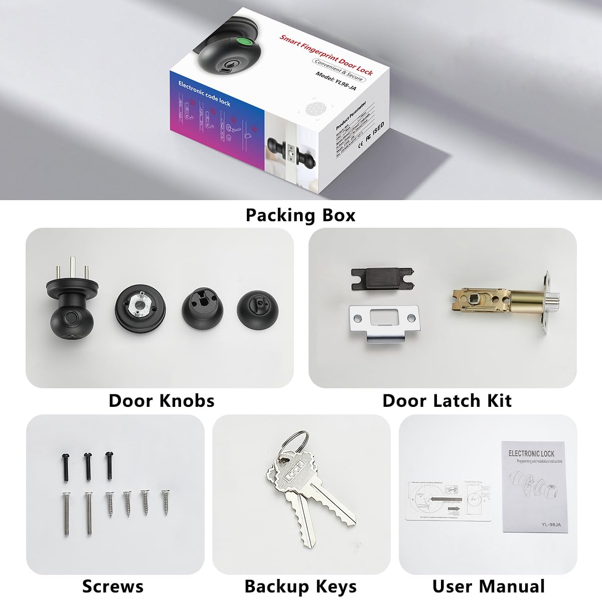 Buoan Fingerprint Door Knob, Smart Fingerprint Door Knob with Lock, Black