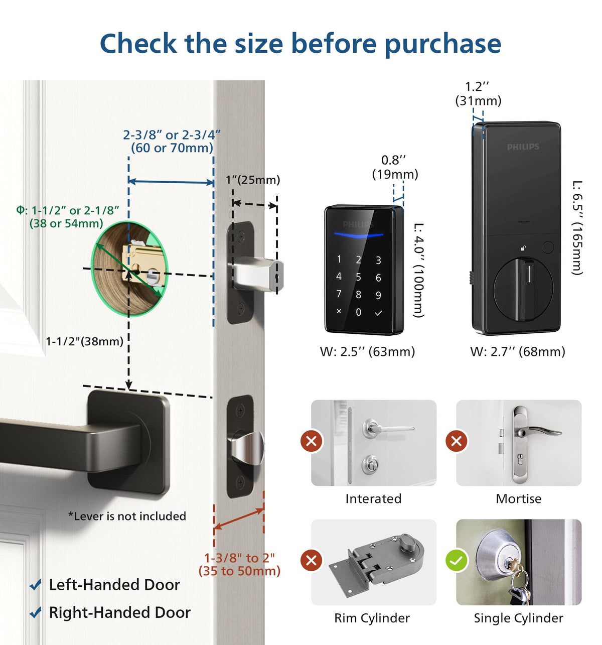 Philips Keyless Entry Door Lock - Generate One-time Code Remotely Nonconnected- Touchscreen Keypad Standalone Deadbolt Lock - Matte Black