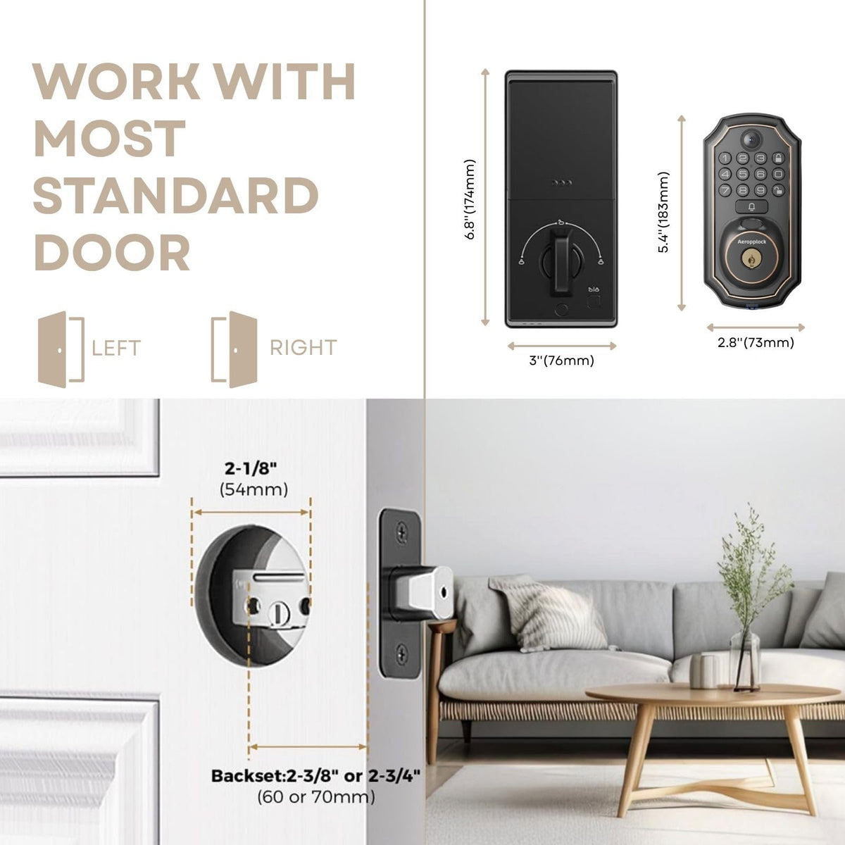 Aeropplock Fingerprint Door Lock Keyless Entry Door Lock Keypad Deadbolt Lock for Front Door Smart Lock App Control Easy Installation