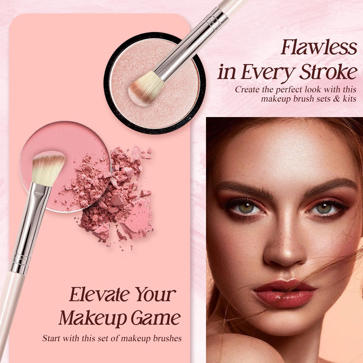 10 PCS Pink Makeup Brush Set, Premium Synthetic Travel Makeup Brushes
