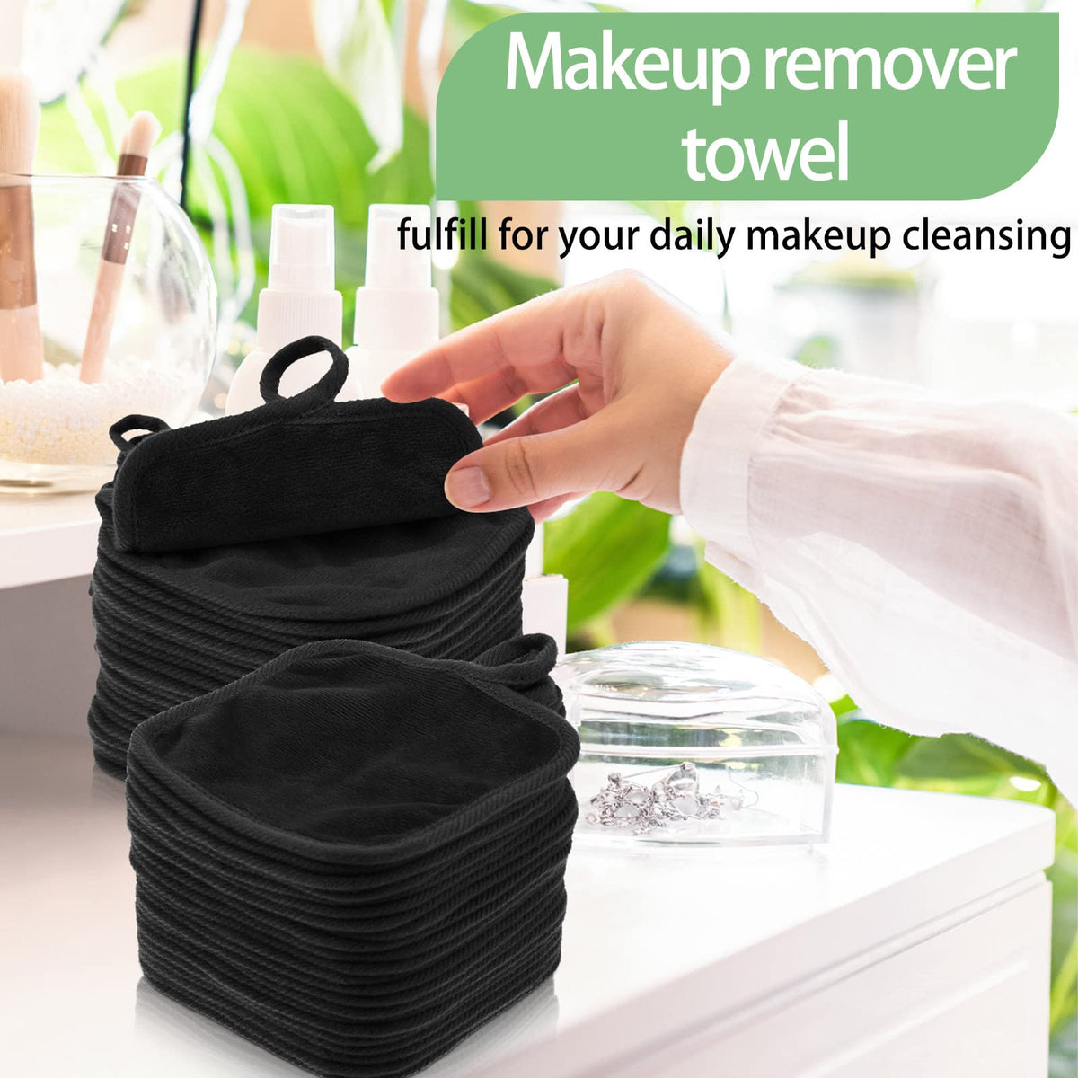 32 Pcs Makeup Remover Pads 5 x 5 Inch Soft Reusable Cloths, Black