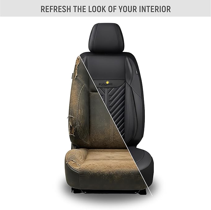 PU Leather Car Seat Covers Front Set – Waterproof seat Cover for Cars,3D Foam Support Automotive seat Covers ,Airbag Compatible, Universal Fit for Cars SUVs Trucks Sedans(Black)