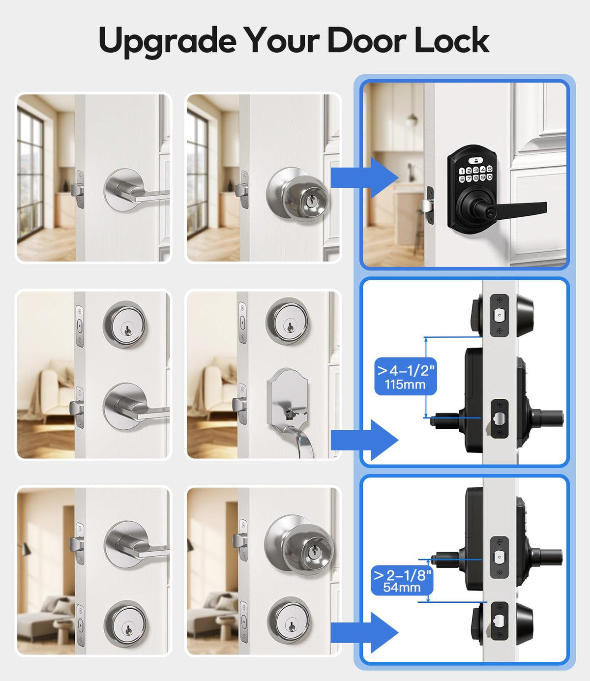 TEEHO TE004 Keyless Entry Door Lock Handle with Keypad, Matte Black