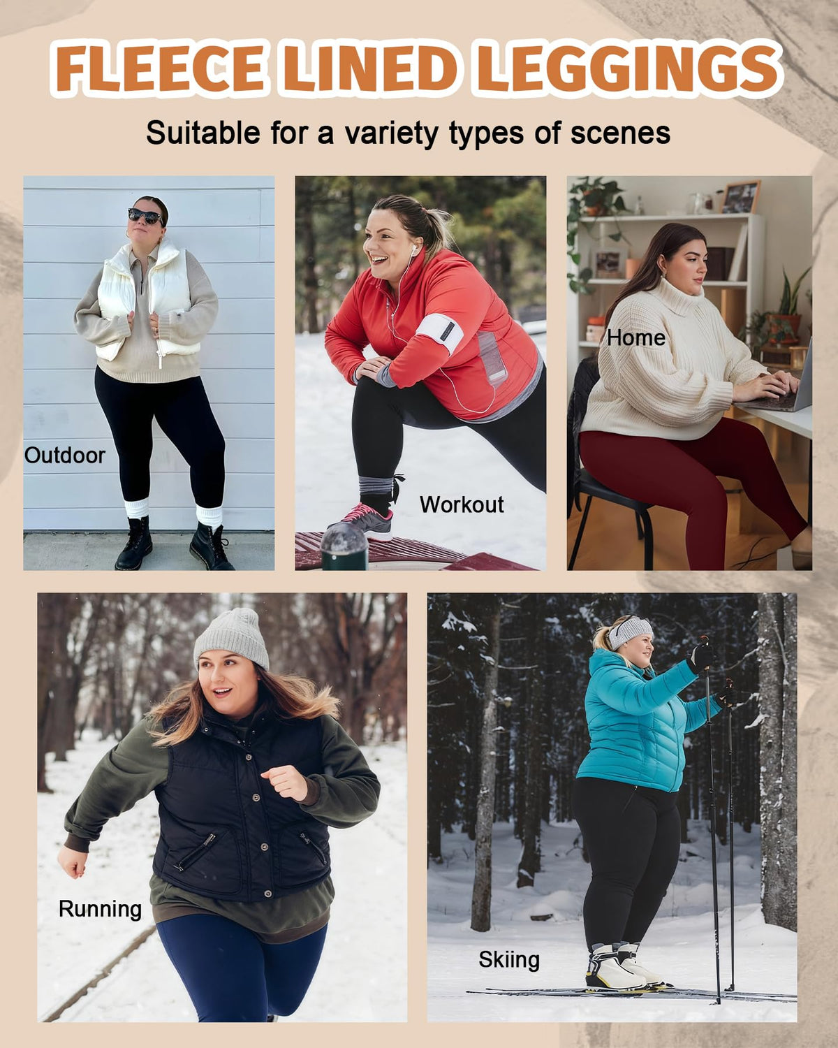Diu Life 3 Pack Plus Size Fleece Lined Leggings for Women Stretchy 1X-4X Winter Warm Tummy Control Thermal Workout Yoga Pants