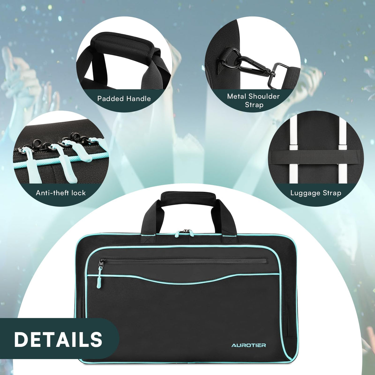 AUROTIER DJ Bag for DDJ-FLX4/DDJ 200/DDJ 400/DDJ REV1, Padded DJ Controller Crossbody Bag with 4 Pockets for 17.3 Inch Laptop, Cables, DJ Mixer Case with Adjustable Shoulder Strap for DJ Equipment