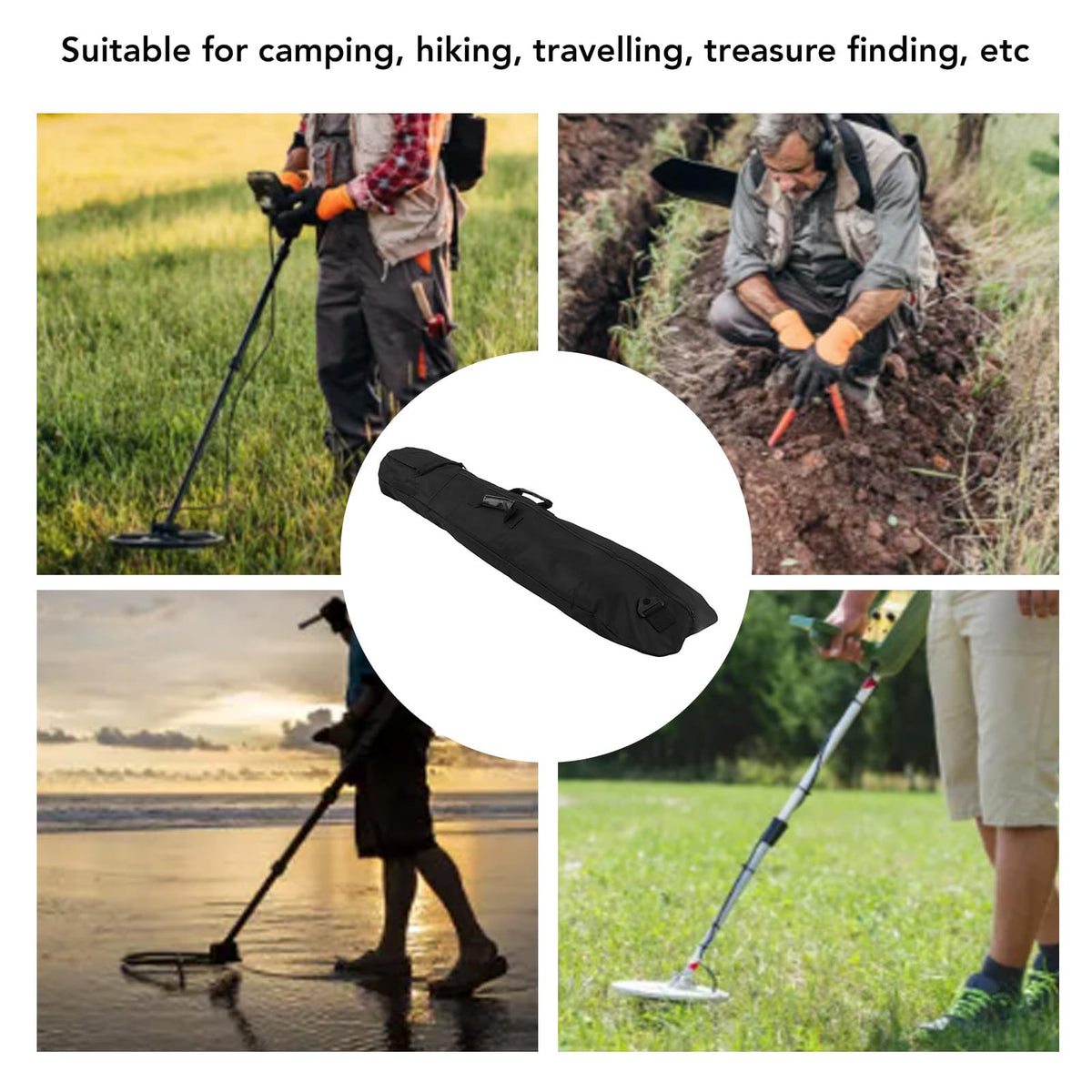 41.3in Universal Metal Detector Carry Bag, Water Proof Outdoor Detecting All Purpose Padded Carry Bag Metal Detector Travel Bag with Pocket for All Metal Detectors, Black