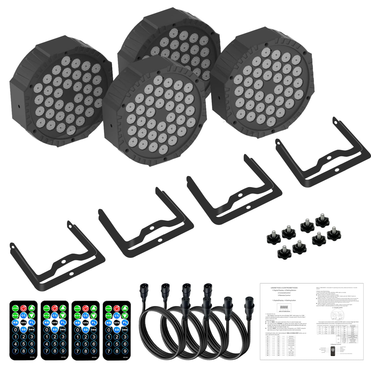 36W RGB LED DJ Stage Par Lights 4Pack, Sound Activated & DMX for Party