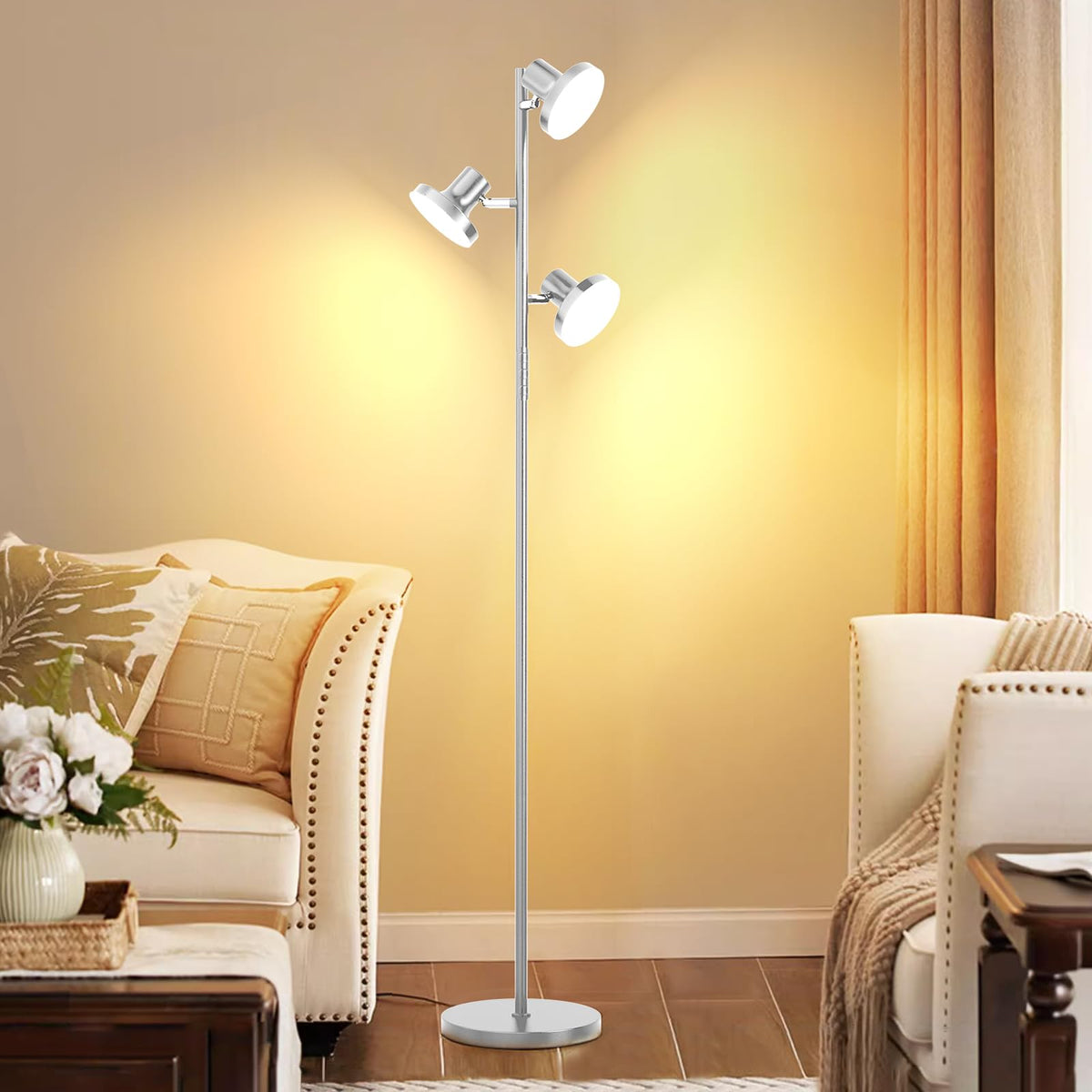 SIBRILLE 36W LED Tree Floor Lamp, Modern Dimmable Standing Lamp with Remote & Touch Control, 4 Color Temperatures, 3 Rotatable LED Light Floor Lamps for Living Room, Bedroom, Office