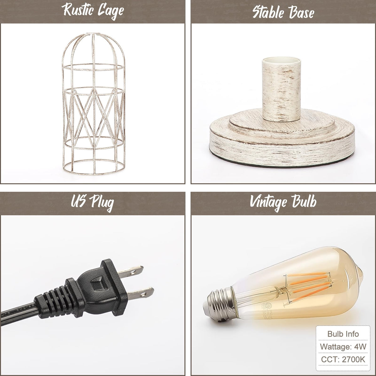 Small Table Lamp, 3-Way Dimmable Bedside Lamp with Brushed White Oak Cage