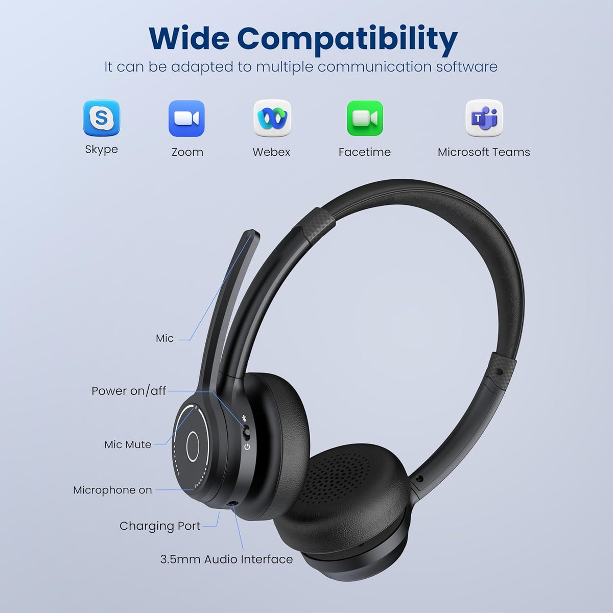 Wireless Headset With Noise Cancelling Mic