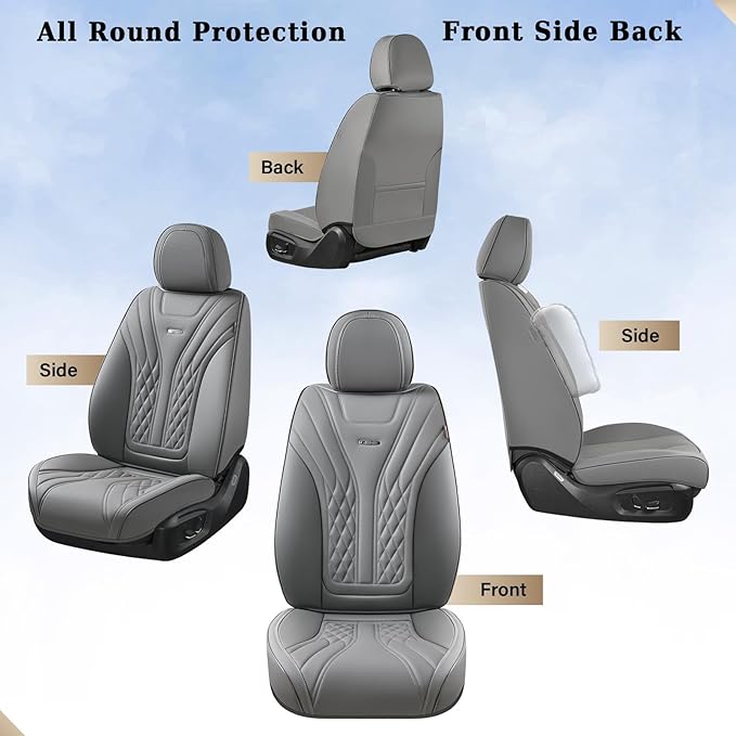 Coverado Car Seat Covers, Car Seat Covers Front Seats, 2-Pack Front Seat Cover, Nappa Leather Waterproof Seat Covers, Car Seat Protectors, Automotive Seat Covers Universal Fit for Most Vehicles Gray