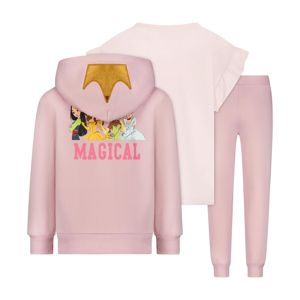 Disney Princess Girls Hoodie T-Shirt and Pants 3 Pc Set for Little Kids