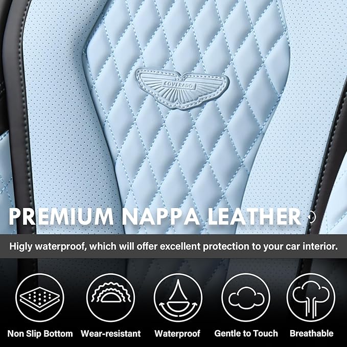 Coverado Car Seat Covers, Seat Covers Front Seats, Blue Car Seat Cover, Waterproof Car Seat Covers, Car Seat Cushion, Front Leather Seat Protector Fit for Most Cars