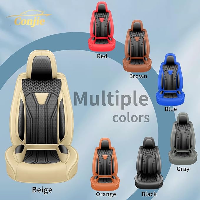 Fit Frontier Car Seat Covers Premium Leather for Nissan Frontier 2009-2025 2026. Waterproof, Breathable, Scratch-Resistant & All-Weather Seat Cushion Protector(Front Seat,Beige&Black