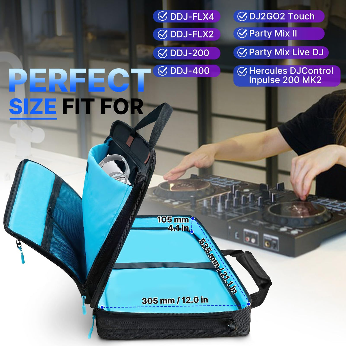 ORKELS DJ Controller Bag, Portable Padded DJ Travel Case with Storage Pocket, Compatible with Pioneer DDJ-400 SB3 SB2 RB FLX4 REV1 DJ2GO2 Party Mix