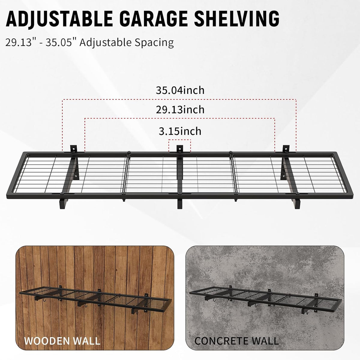 Garage Wall Shelves, 46"X12.5", 1 Shelf, Modern Style, Heavy Duty, Black, 160 LBS Capacity, Garage Storage & Organization System