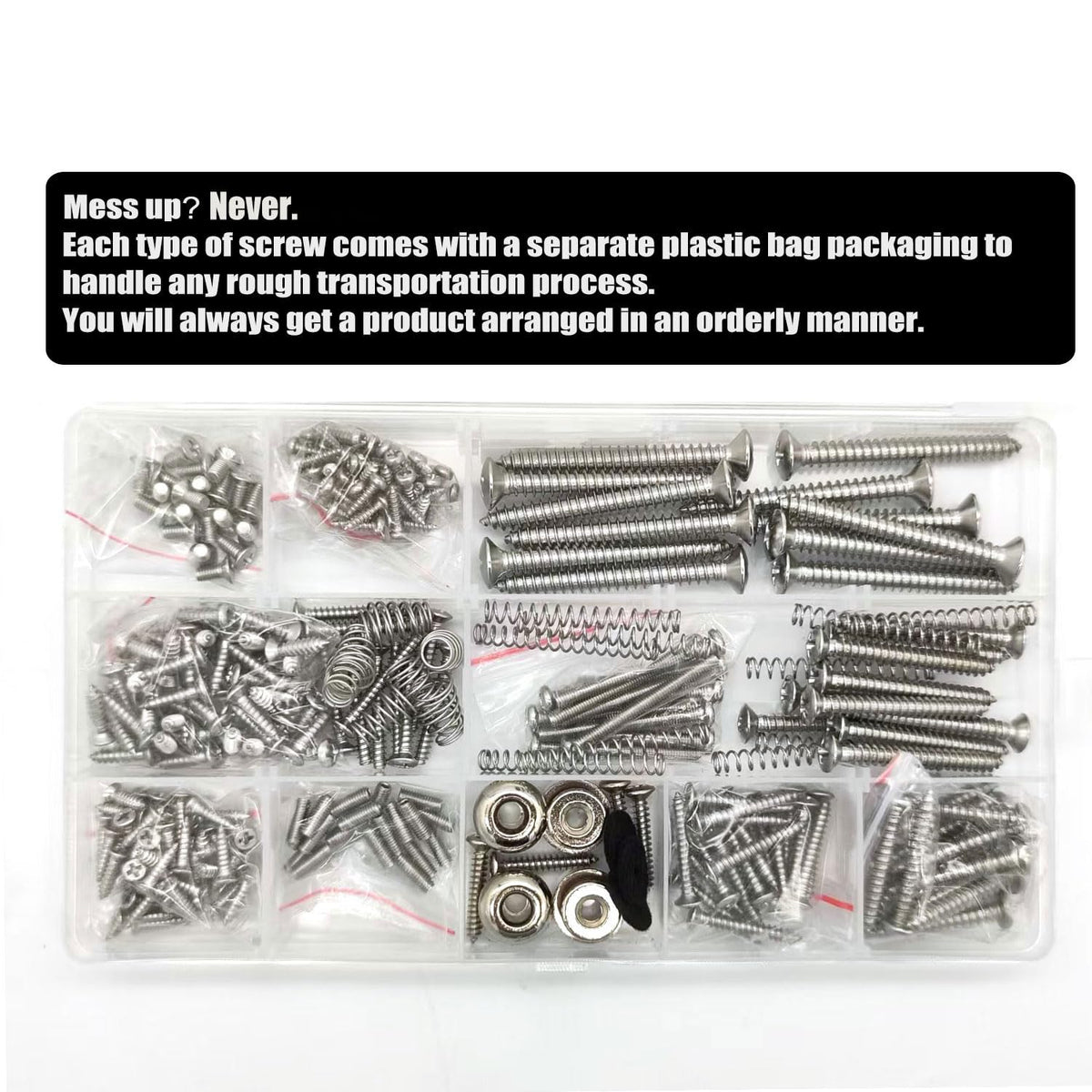 Vencetmat Guitar Screws Kit 304 Stainless Steel Luthier Parts-kit for Tele/Strat/SQ,Switch,Tuner,Machine Head, Neck Plate,Pickguard,Guitar Strap End Pins,Pickup,Bridge,Guitar DIY Kit(Metric, Chrome)