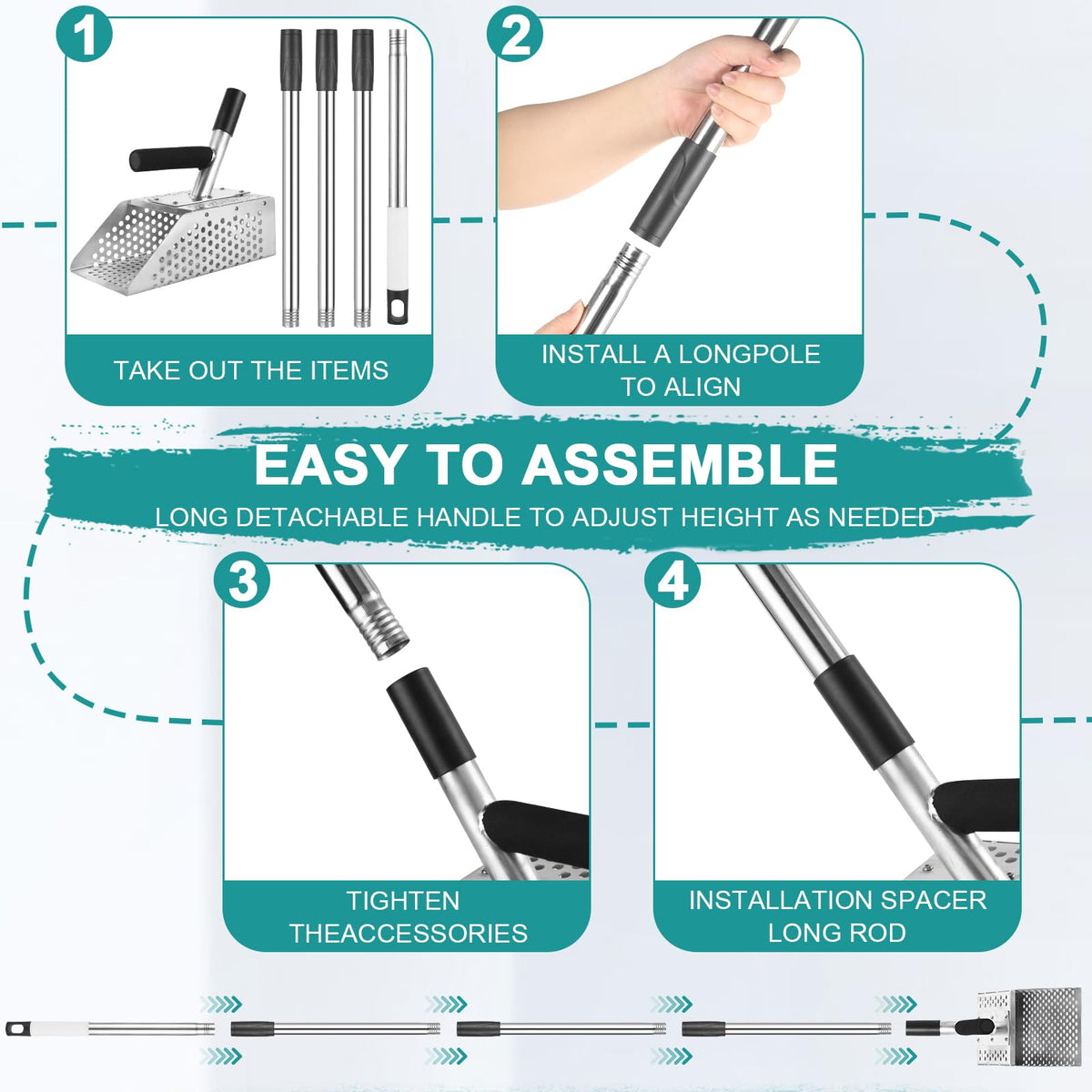 Sand Scoop for Metal Detecting, long-handle Metal Detector & Sand Flea Rake