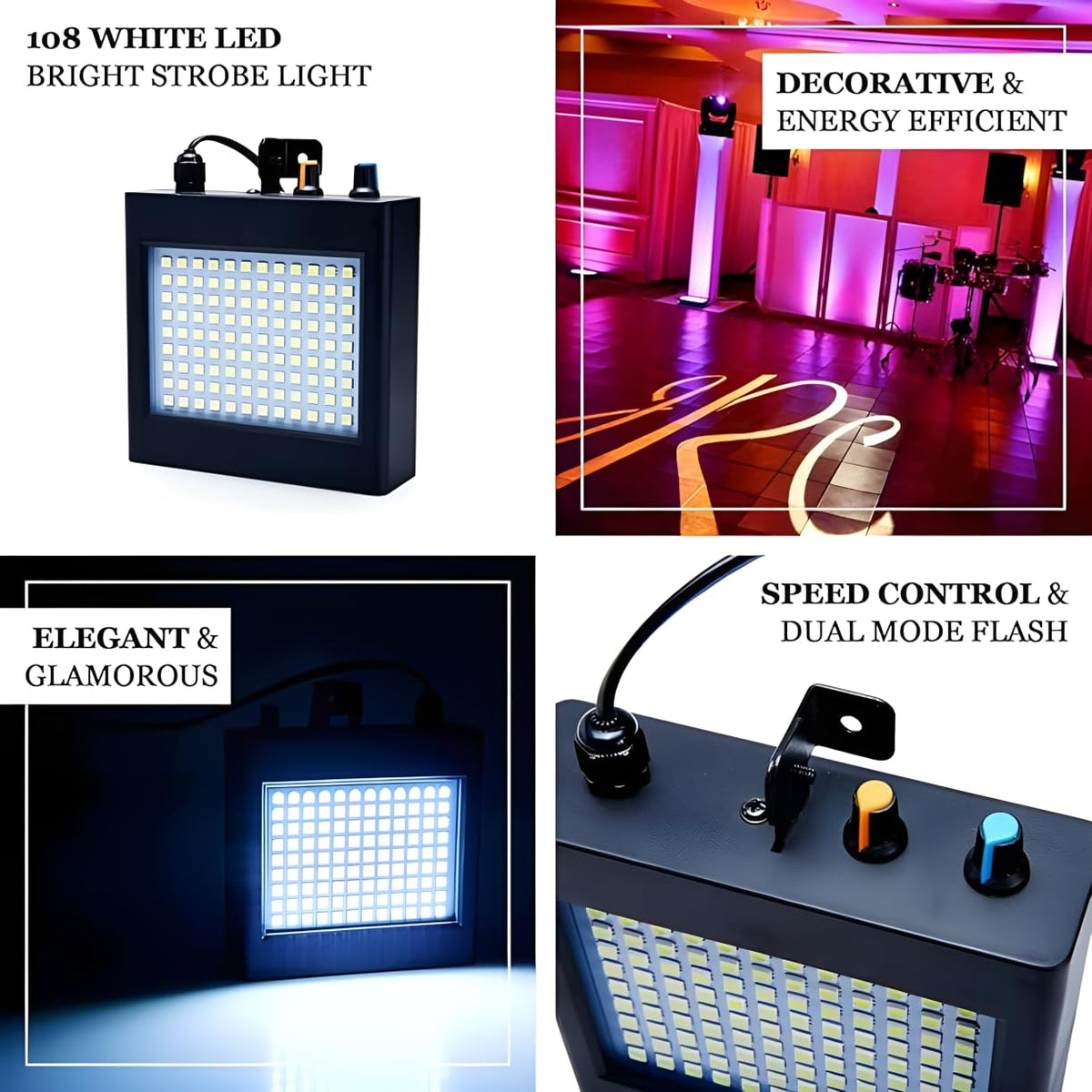 LED Stage Strobe Lights, 108 LED Super Bright Flash Strobe Lighting, Sound Control Auto Operation Strobe Speed Portable Control for DJ Christmas Party Show Club Disco Dance (White Without Remote)