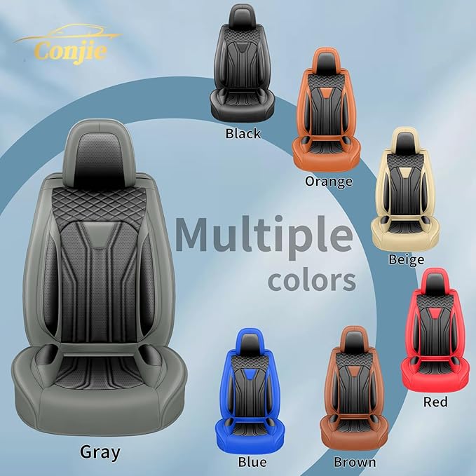 Fit Frontier Car Seat Covers Premium Leather for Nissan Frontier 2009-2025 2026. Waterproof, Breathable, Scratch-Resistant & All-Weather Seat Cushion Protector(Full Set,Gray&Black