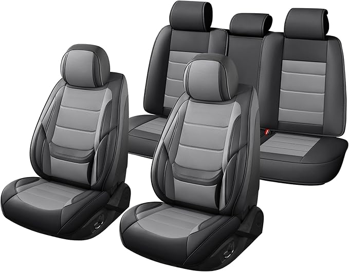 Car Seat Covers Full Set Custom Fit for Ford Fusion 2007-2020 - Premium Faux Leather with Lumbar Support, Waterproof, Breathable, Anti-Slip, Easy to Install &Protectors (Black&Gray,Full Set)