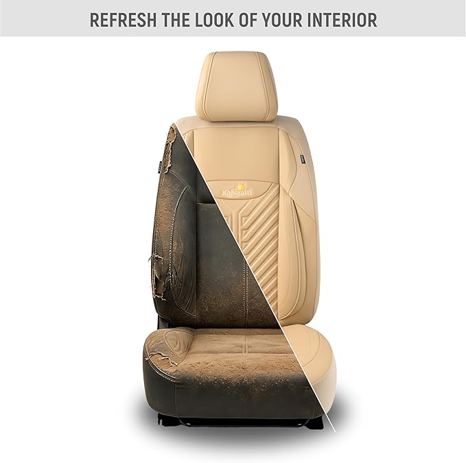 PU Leather Car Seat Covers Front Set – Waterproof seat Cover for Cars,3D Foam Support Automotive seat Covers ,Airbag Compatible, Universal Fit for Cars SUVs Trucks Sedans(Khaki)