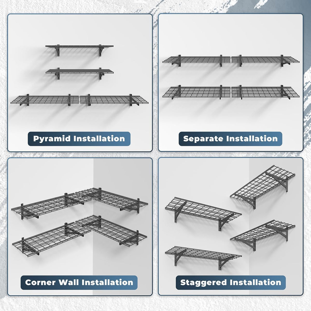 4 Pack Heavy Duty Garage Wall Shelving Set (1.5x4ft), Wall Mounted Garage Shelves 1000lbs Capacity, 18"x96" Shelf Storage Rack Floating Shelves, Black