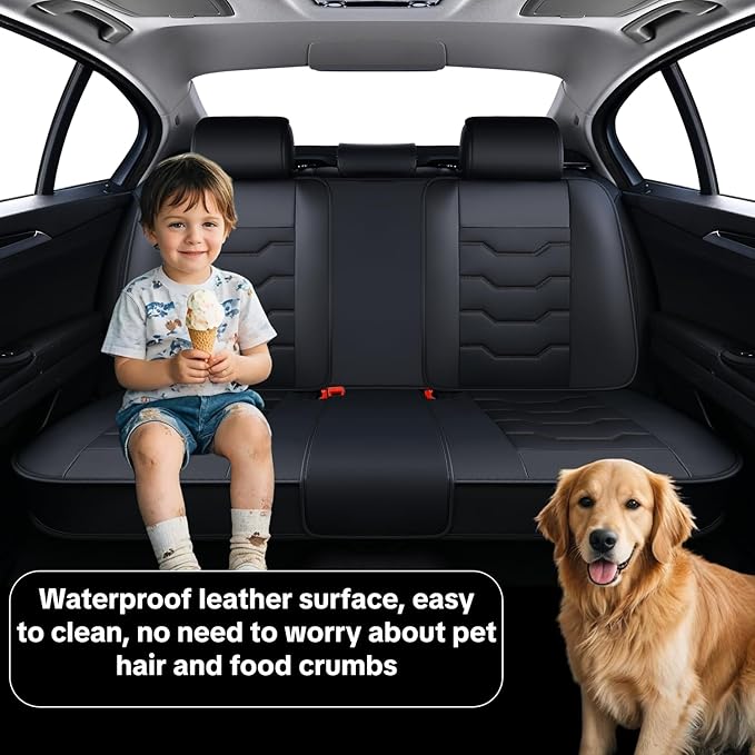 Black Car Seat Cover Full Set Kit, Universal Car Seat Cover for Car, Waterproof Leather, Protect & Upgrade Car Interior, Airbag Compatible, Easy to Install & Clean, For SUV, Pickup Truck, Sedan