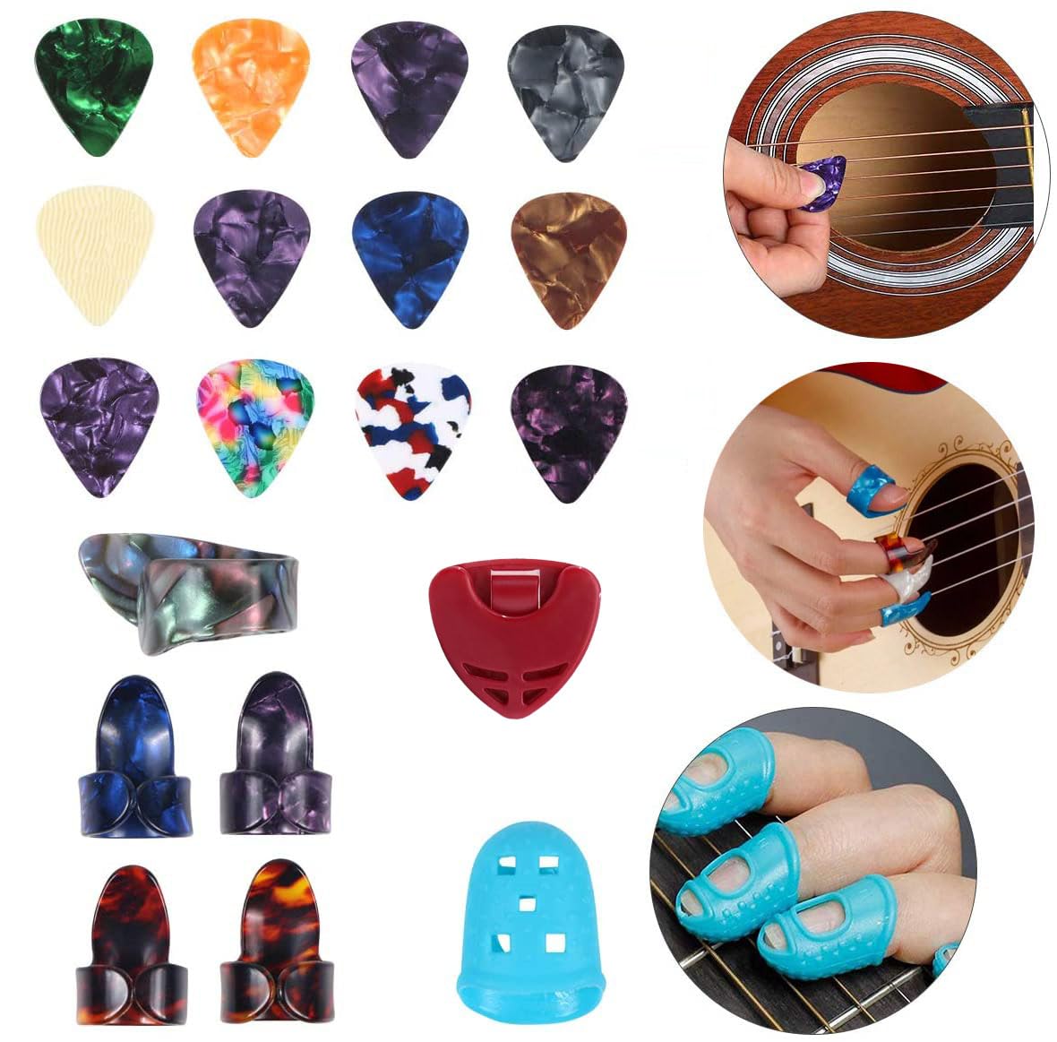 Guitar Accessories Kit Including Guitar Strings,Tuner,Guitar Capo, Restring Tool,Pick Holder,Bridge Pins,Finger Picks,Guitar Nuts and Saddles