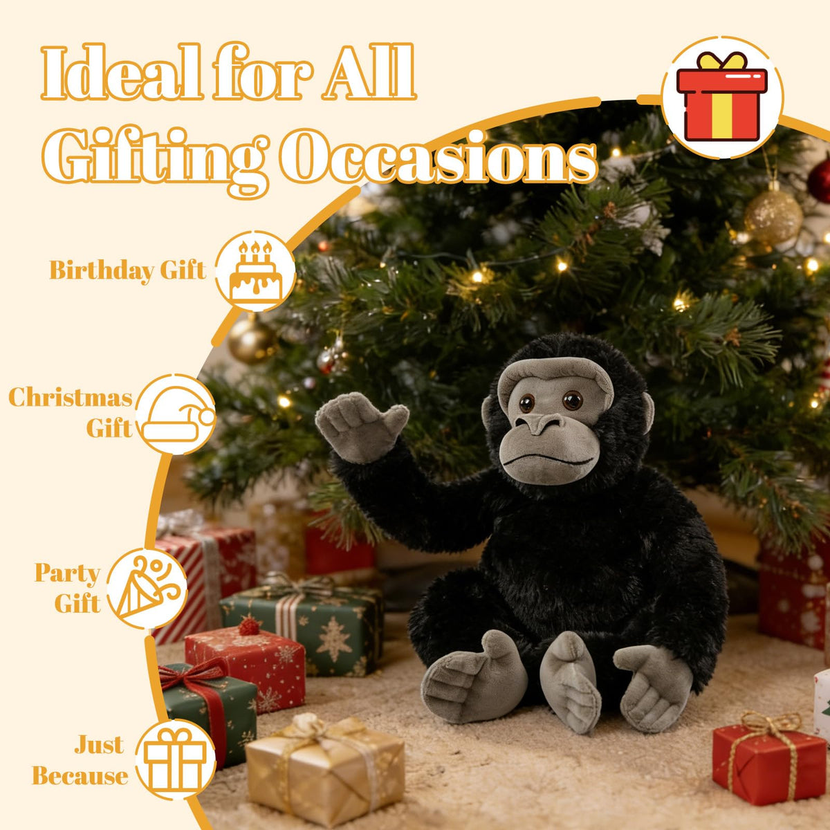 JUSTQUNSEEN 10" Sitting Silverback Gorilla Stuffed Animal - Soft Realistic Plush Toy Gift for Kids Boys & Girls, Gorilla Toys for Playtime Adventures & Birthday Gifts (Black)