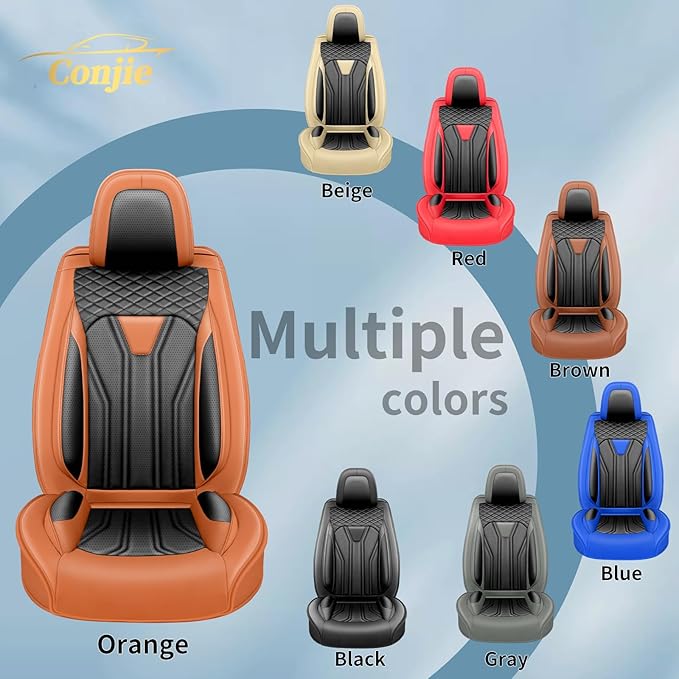 Fit Frontier Car Seat Covers Premium Leather for Nissan Frontier 2009-2025 2026. Waterproof, Breathable, Scratch-Resistant & All-Weather Seat Cushion Protector(Full Set,Orange&Black